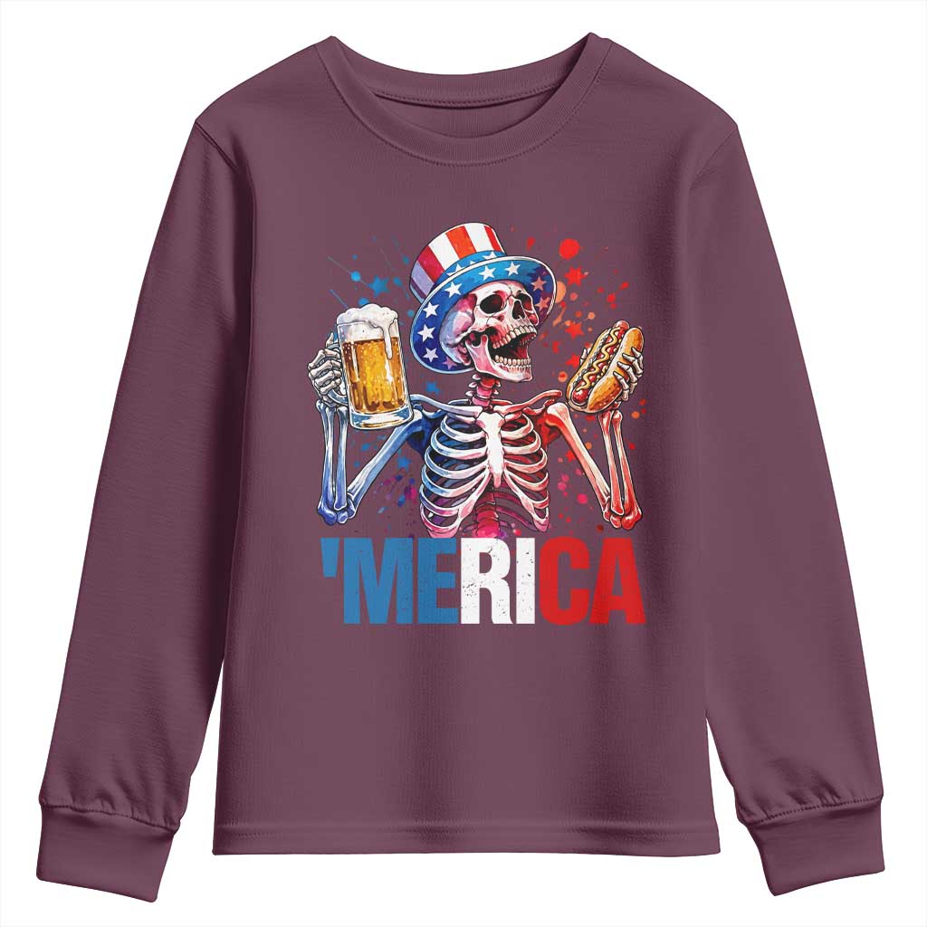 Red White And Blue Skeleton Party Youth Sweatshirt American Freedom Vibes