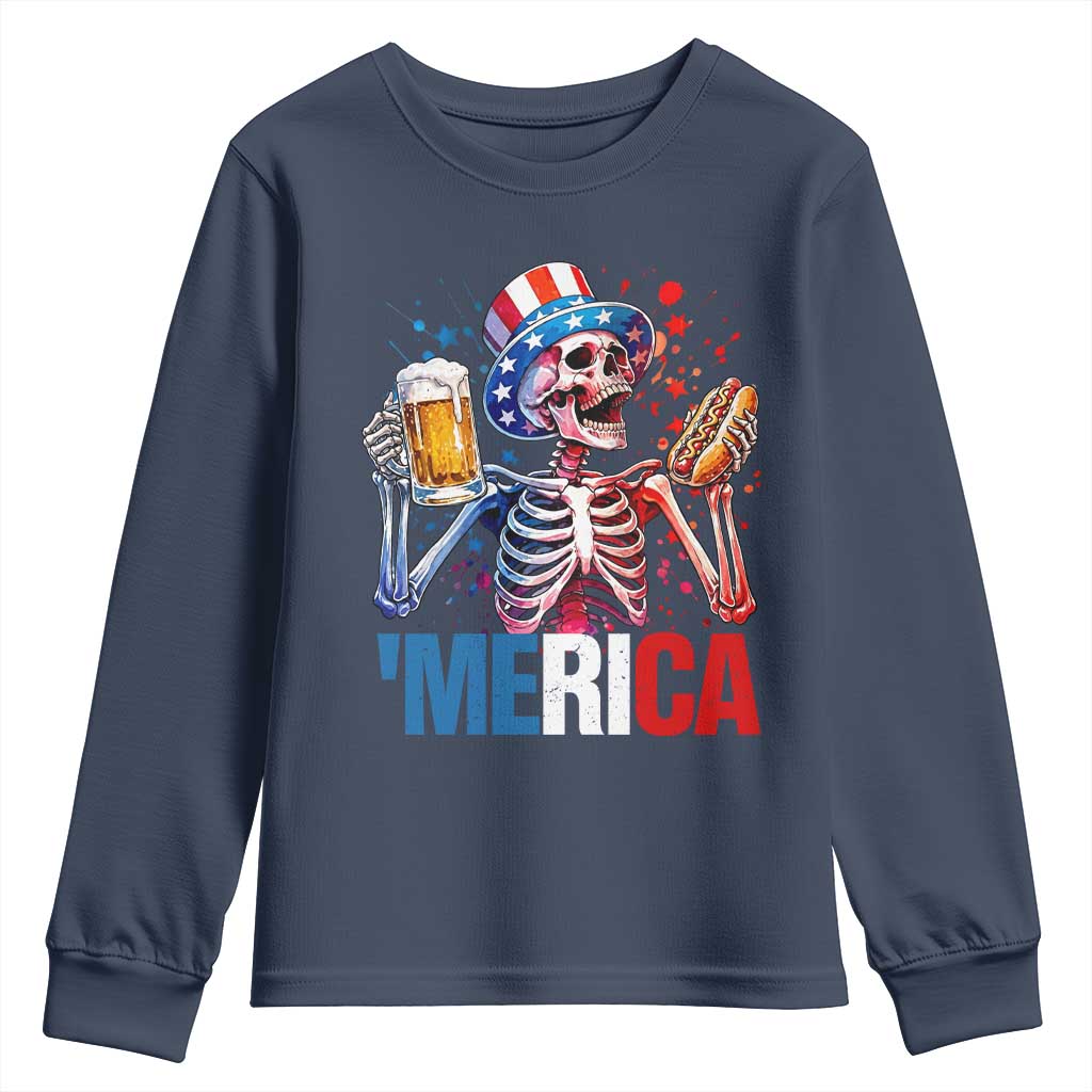 Red White And Blue Skeleton Party Youth Sweatshirt American Freedom Vibes
