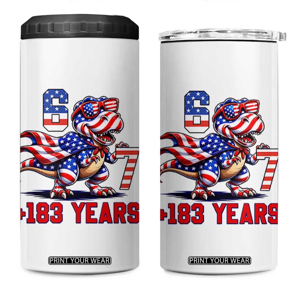 Funny 67 Meme Dinosaur American Pride 4 in 1 Can Cooler Tumbler USA 250th Anniversary