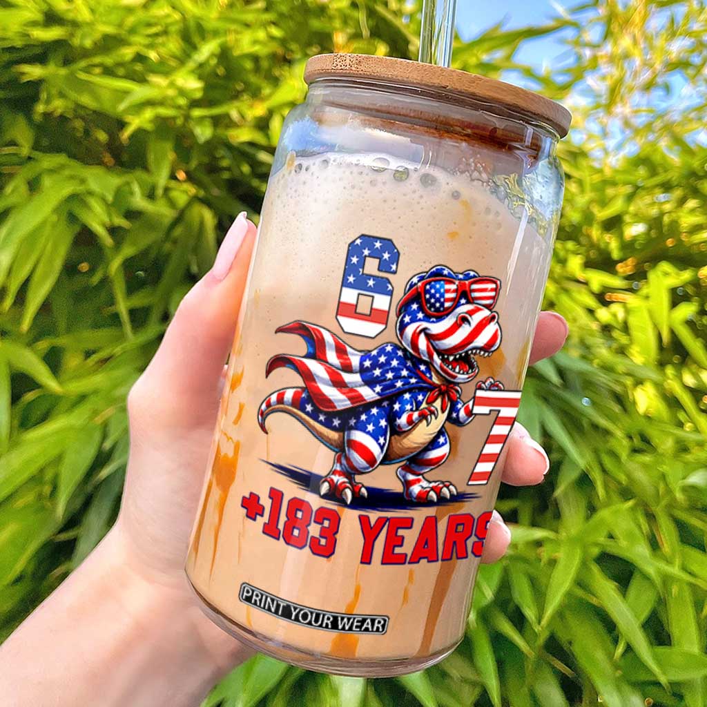 Funny 67 Meme Dinosaur American Pride Glass Can USA 250th Anniversary TS12 White Print Your Wear