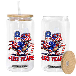 Funny 67 Meme Dinosaur American Pride Glass Can USA 250th Anniversary