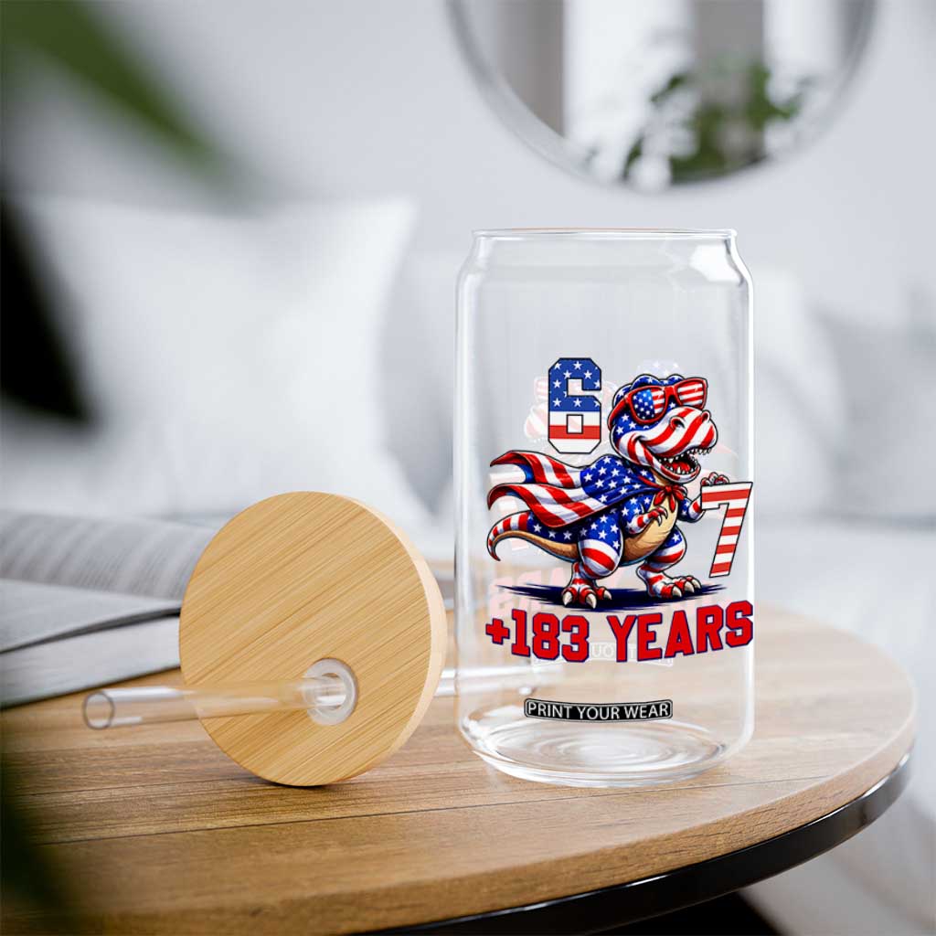 Funny 67 Meme Dinosaur American Pride Glass Can USA 250th Anniversary