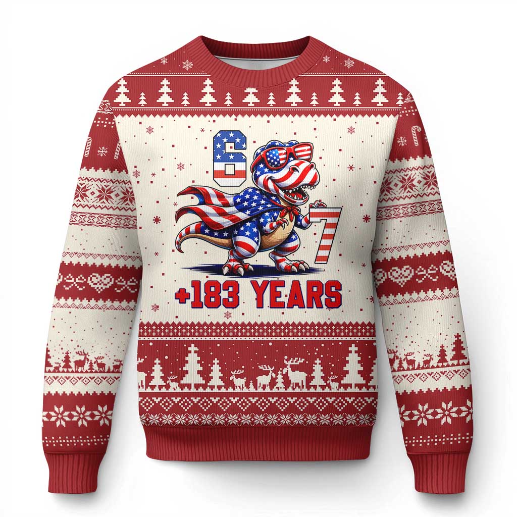 Funny 67 Meme Dinosaur American Pride Ugly Christmas Sweater USA 250th Anniversary TS12 Beige Red Print Your Wear