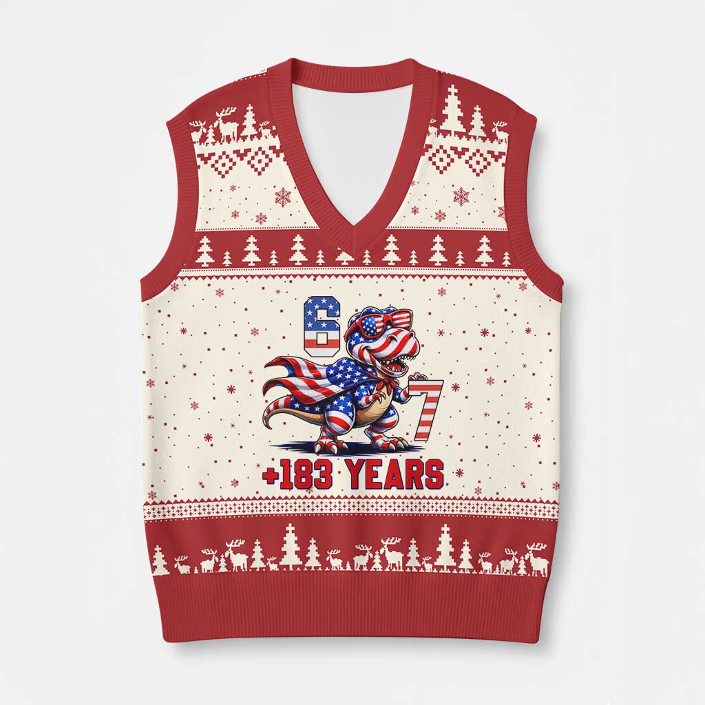 Funny 67 Meme Dinosaur American Pride V-Neck Knit Sweater Vest USA 250th Anniversary TS12 Beige Red Print Your Wear
