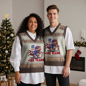 Funny 67 Meme Dinosaur American Pride V-Neck Knit Sweater Vest USA 250th Anniversary TS12 Mocha Mousse Print Your Wear