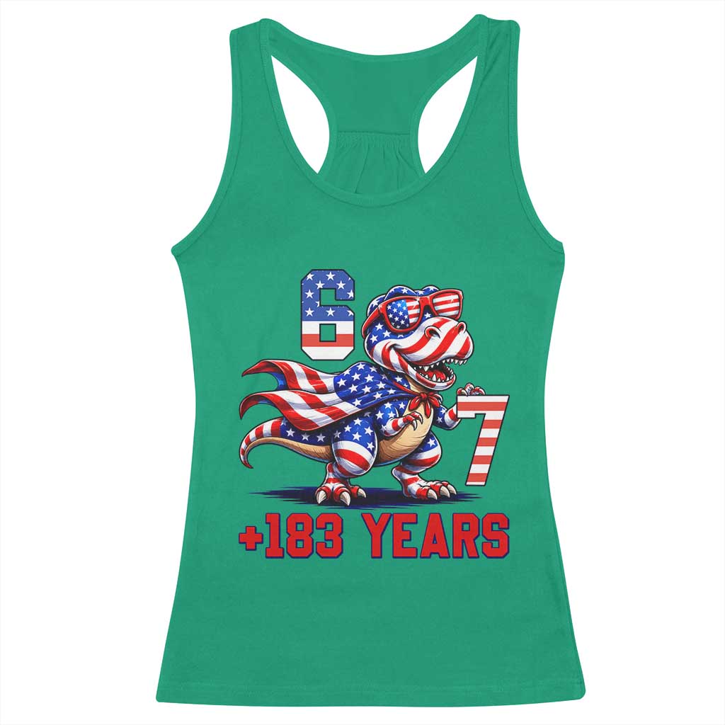 Funny 67 Meme Dinosaur American Pride Racerback Tank Top USA 250th Anniversary