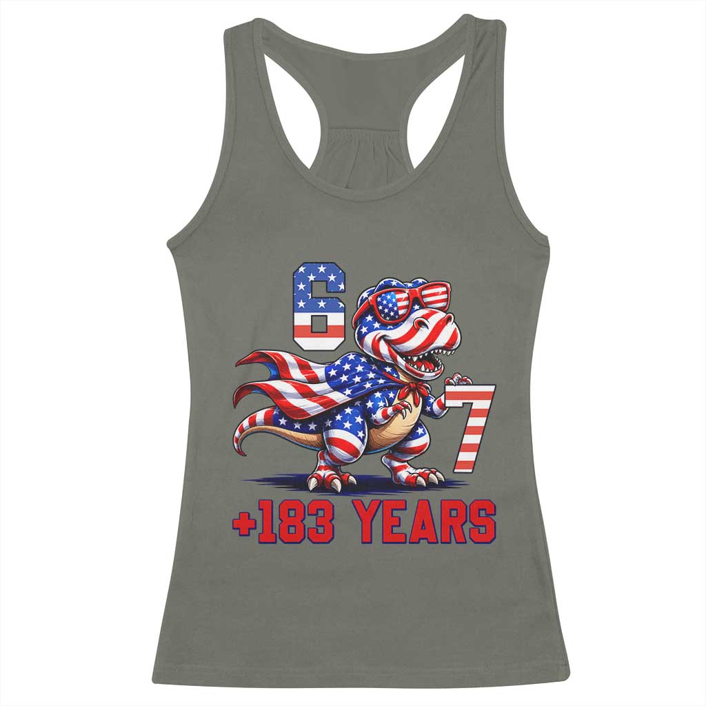 Funny 67 Meme Dinosaur American Pride Racerback Tank Top USA 250th Anniversary
