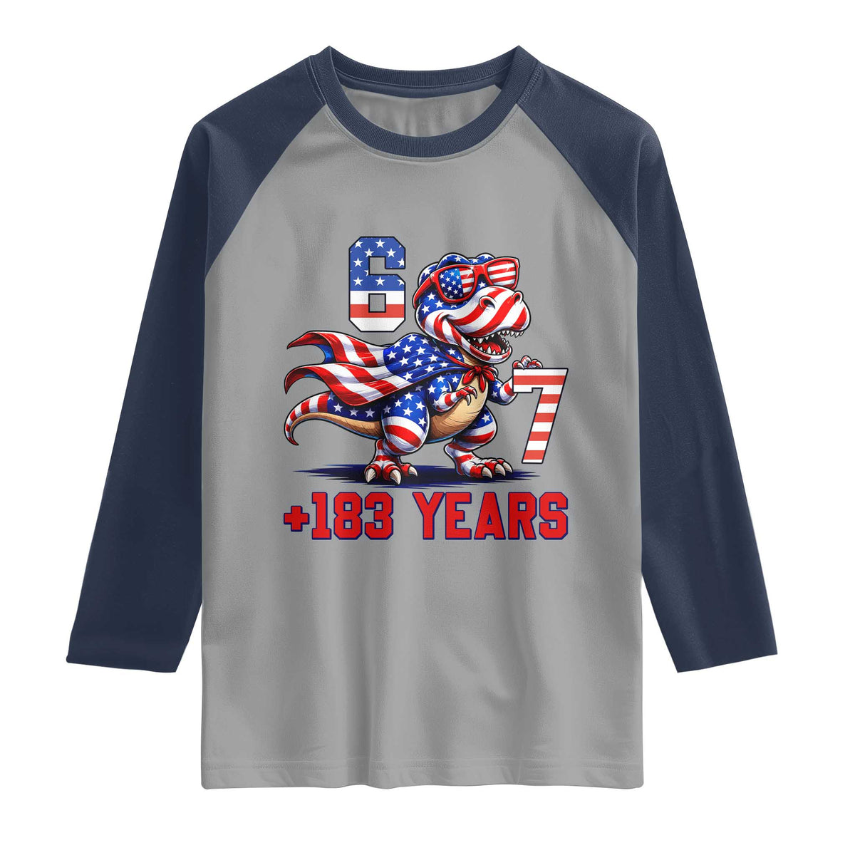 Funny 67 Meme Dinosaur American Pride Raglan Shirt USA 250th Anniversary