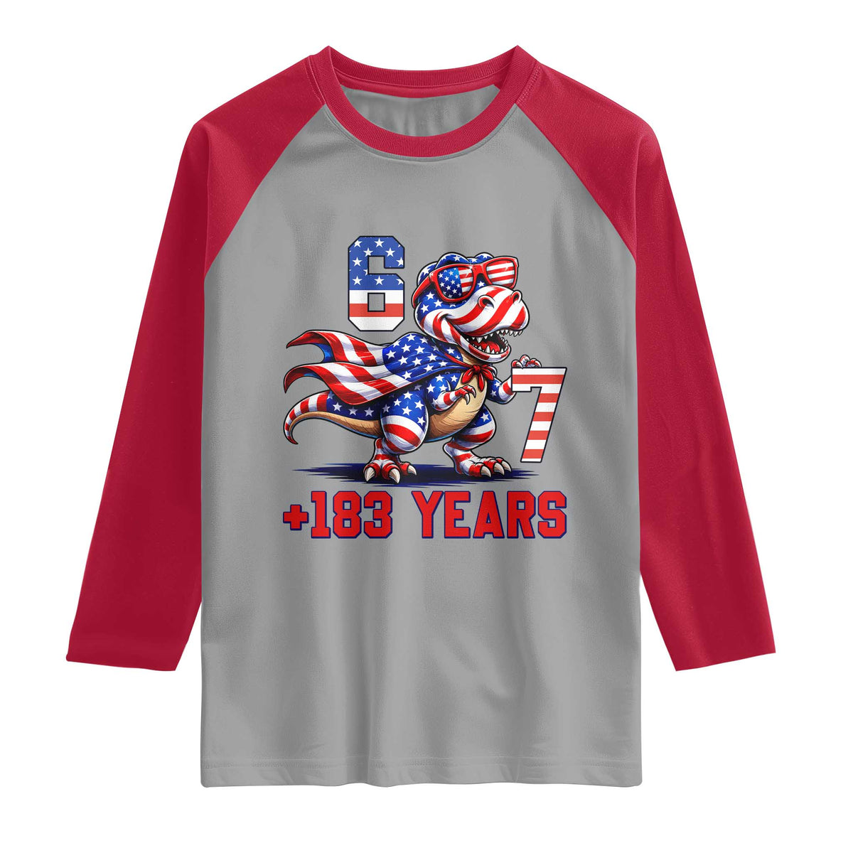 Funny 67 Meme Dinosaur American Pride Raglan Shirt USA 250th Anniversary
