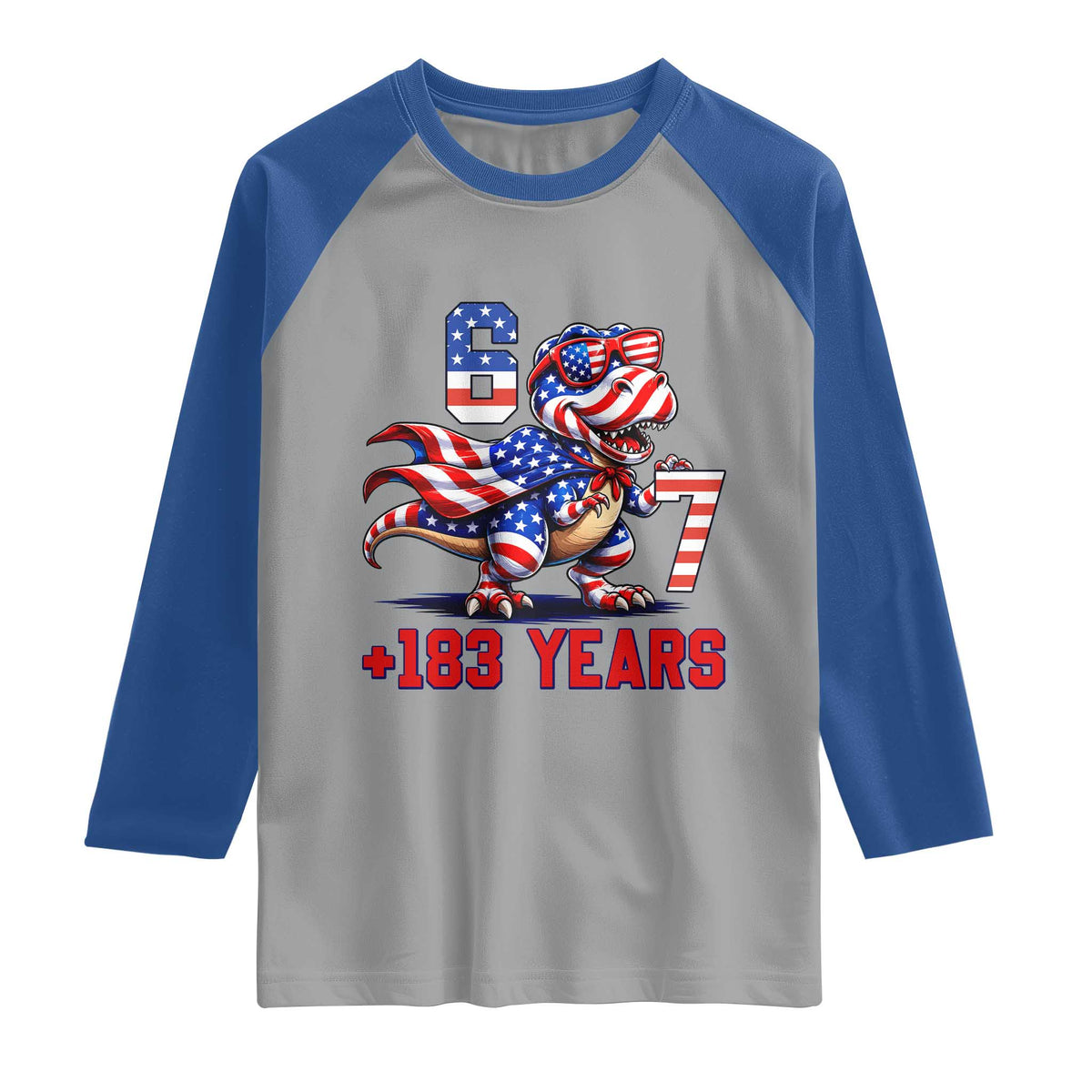 Funny 67 Meme Dinosaur American Pride Raglan Shirt USA 250th Anniversary