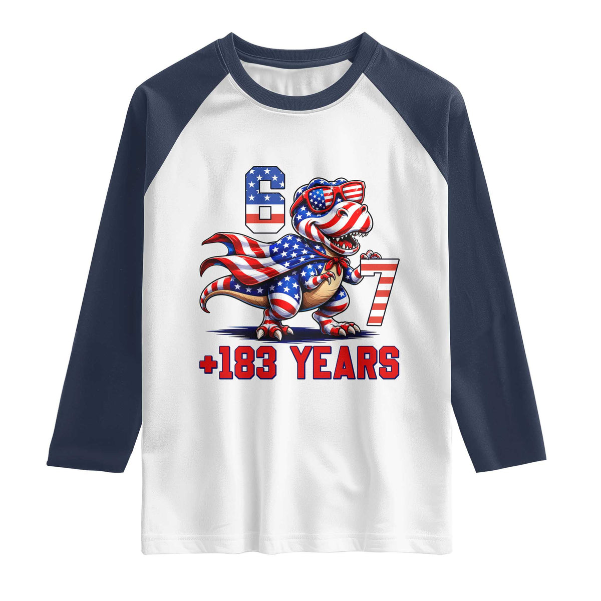 Funny 67 Meme Dinosaur American Pride Raglan Shirt USA 250th Anniversary