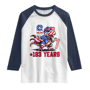 Funny 67 Meme Dinosaur American Pride Raglan Shirt USA 250th Anniversary