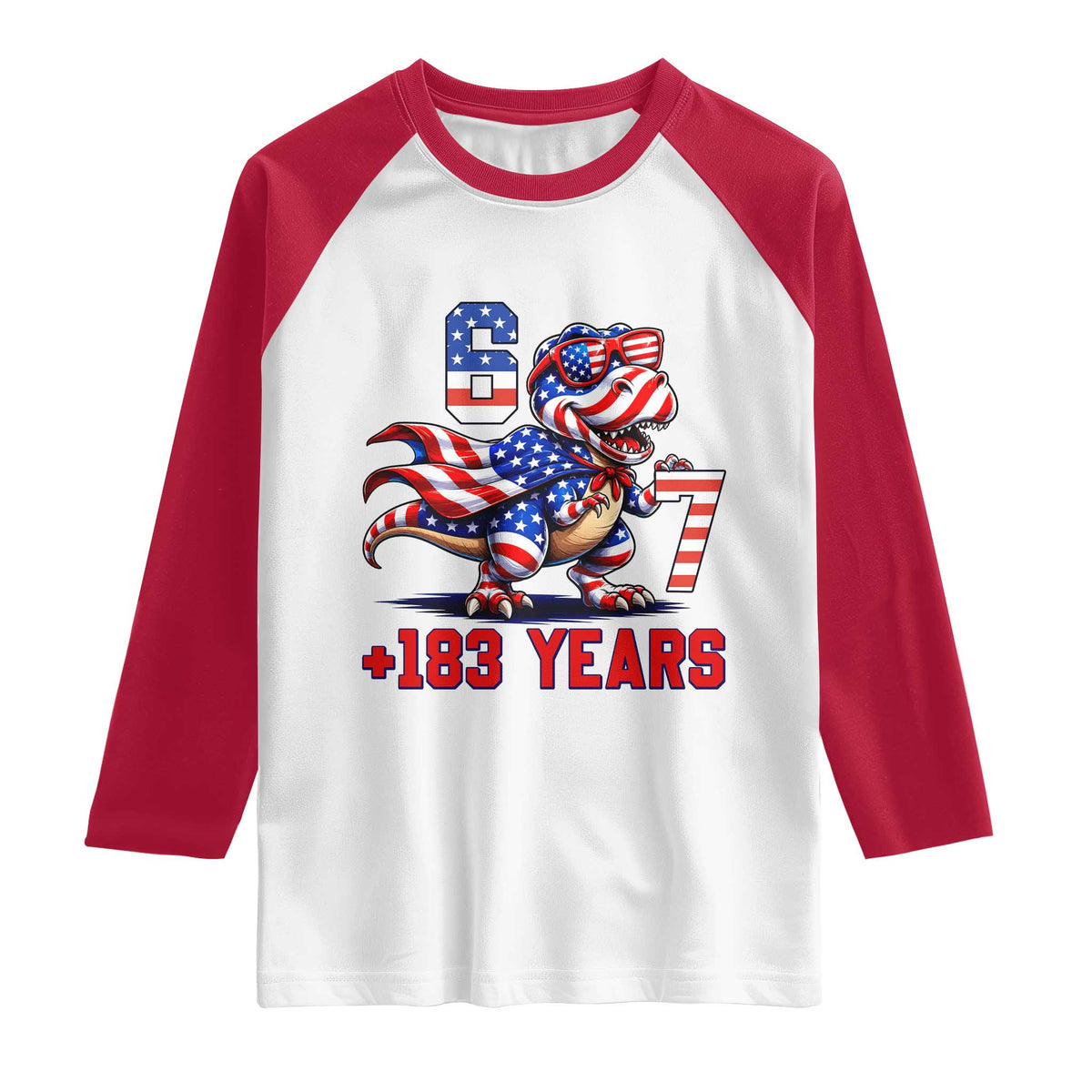 Funny 67 Meme Dinosaur American Pride Raglan Shirt USA 250th Anniversary