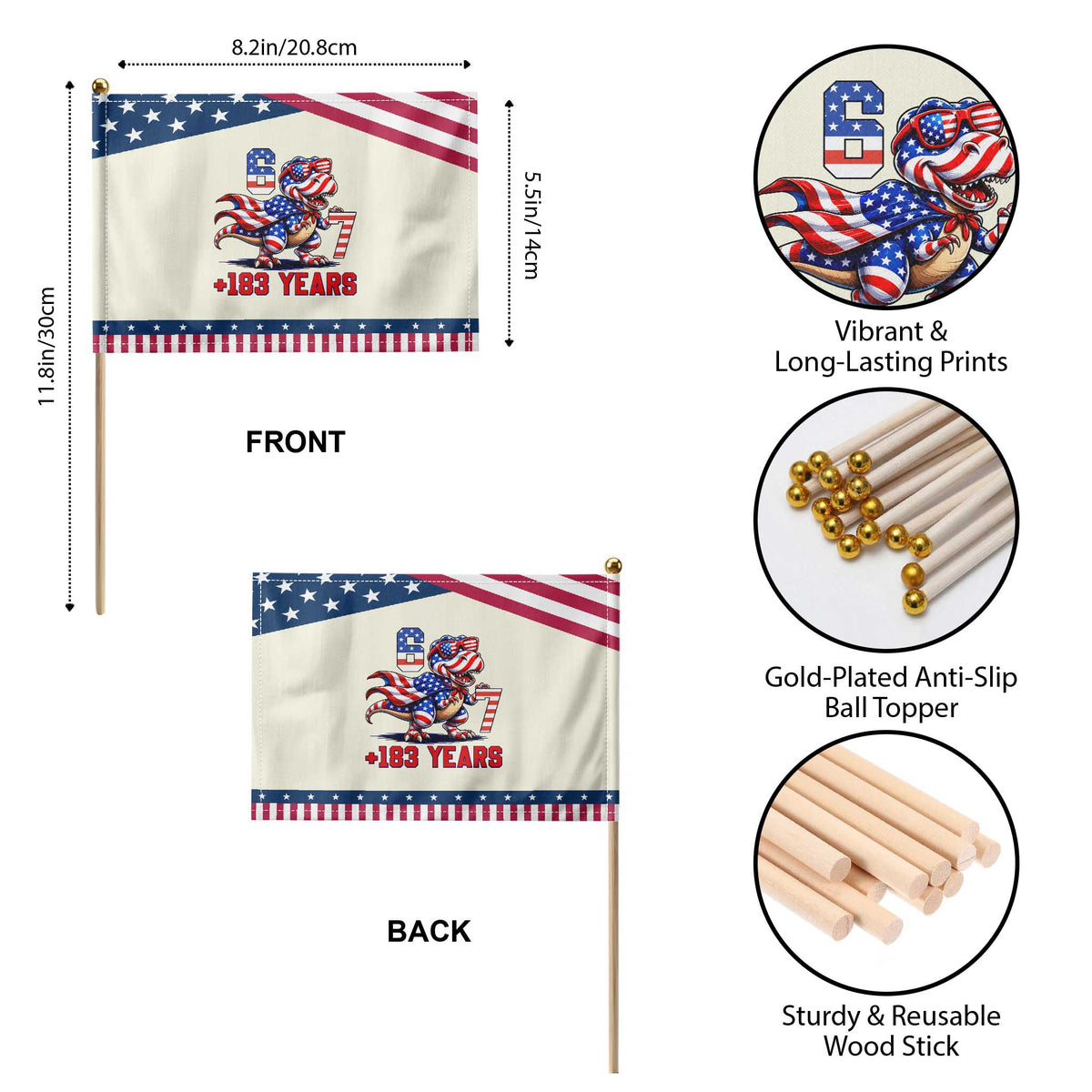 Funny 67 Meme Dinosaur American Pride Patriotic Handheld Flag USA 250th Anniversary