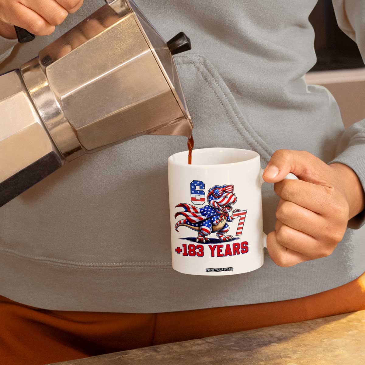 Funny 67 Meme Dinosaur American Pride Coffee Mug USA 250th Anniversary