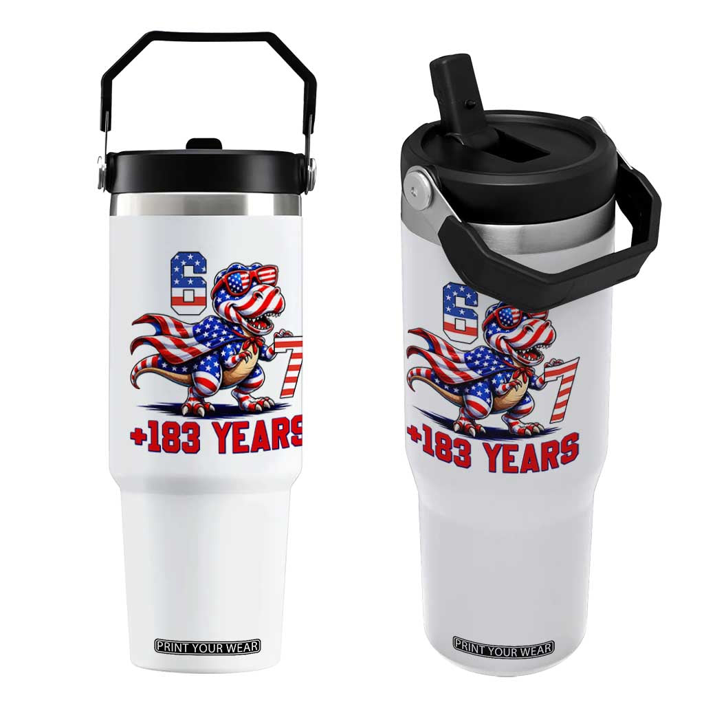 Funny 67 Meme Dinosaur American Pride Flip Straw Tumbler USA 250th Anniversary TS12 One Size: 30 oz White Print Your Wear