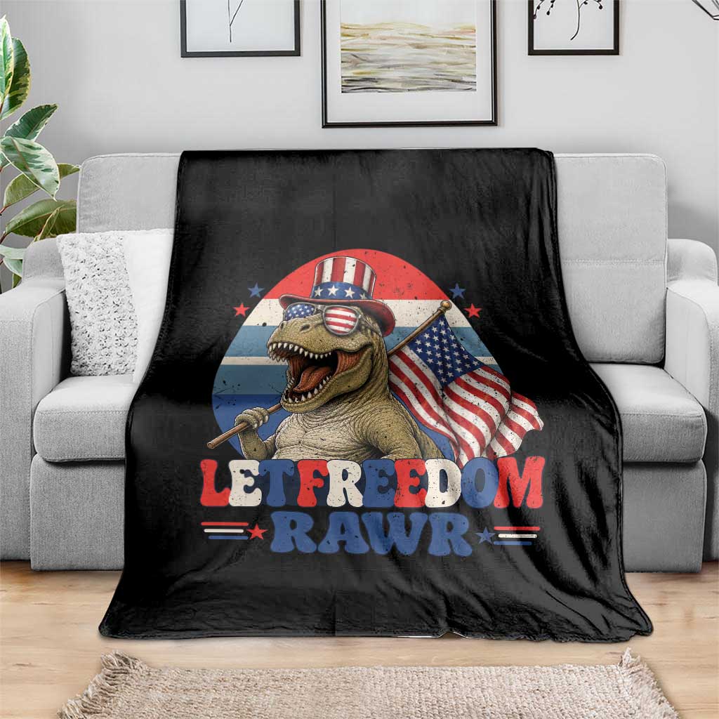 Red White Blue Dinosaur Pride Throw Blanket Let Freedom Rawr