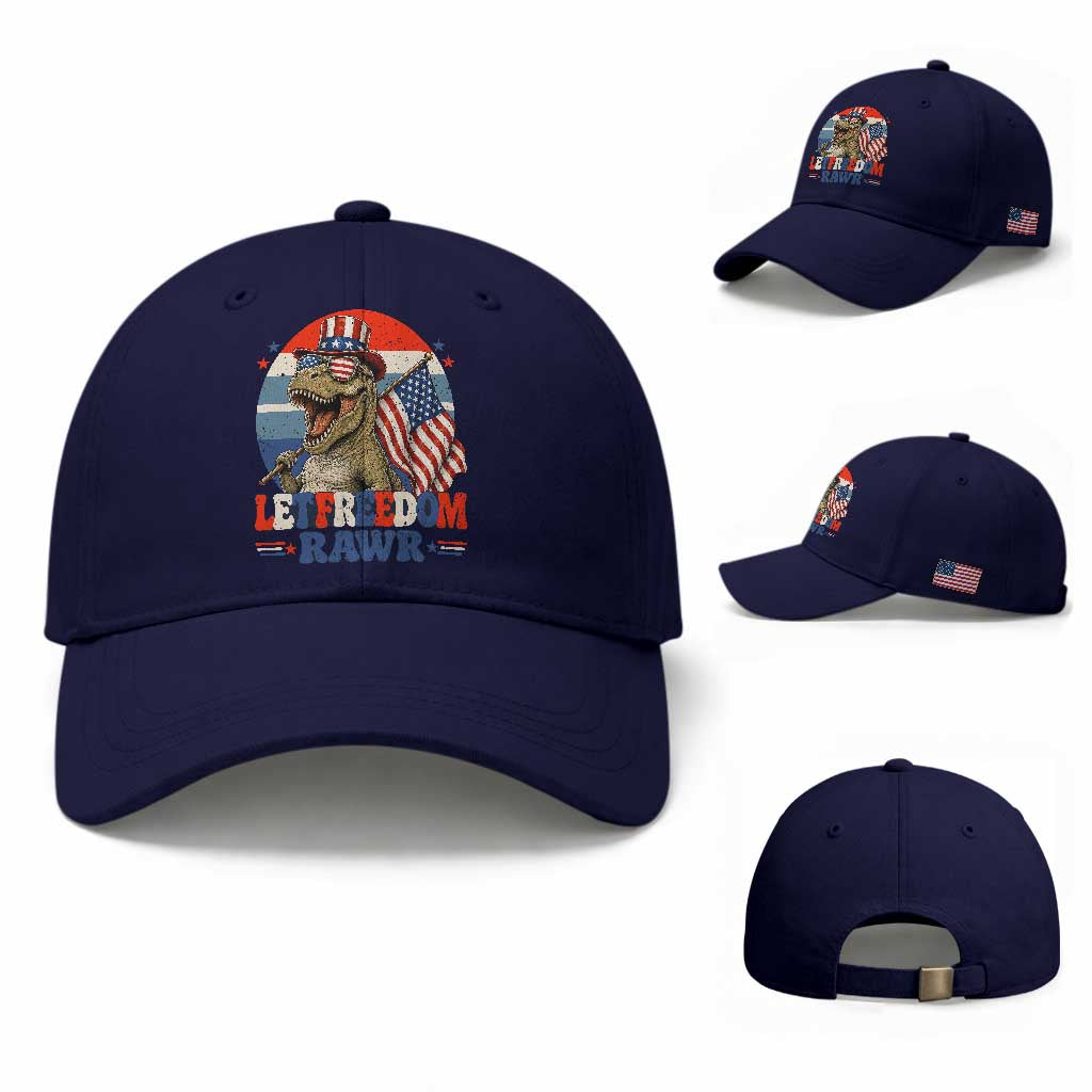 Red White Blue Dinosaur Pride Baseball Cap Let Freedom Rawr