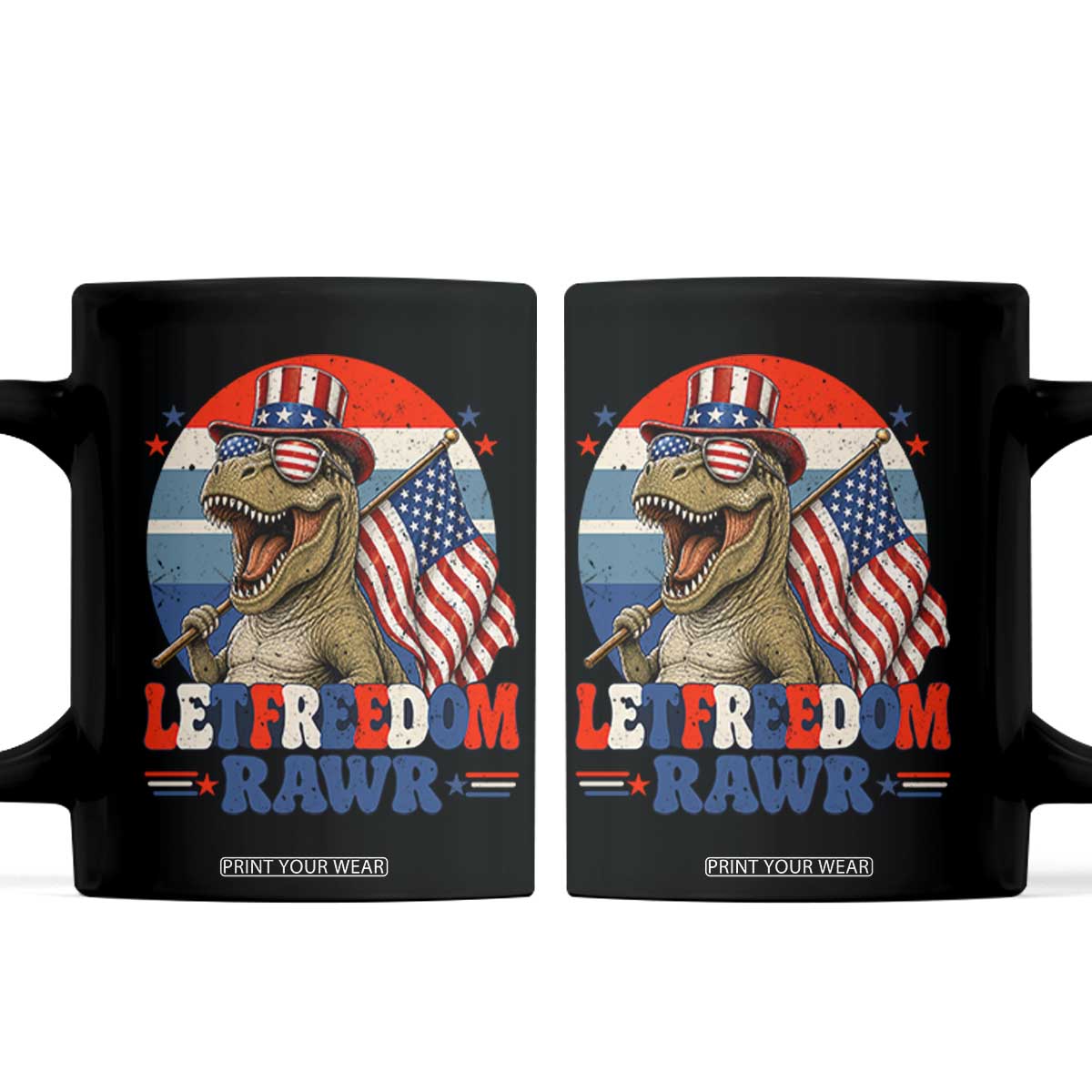 Red White Blue Dinosaur Pride Coffee Mug Let Freedom Rawr
