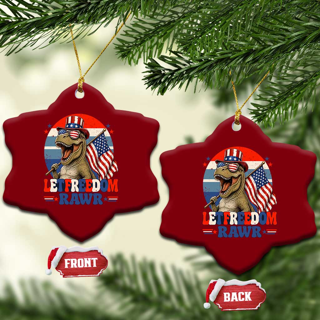 Red White Blue Dinosaur Pride Ceramic Ornament Let Freedom Rawr TS12 Print Your Wear