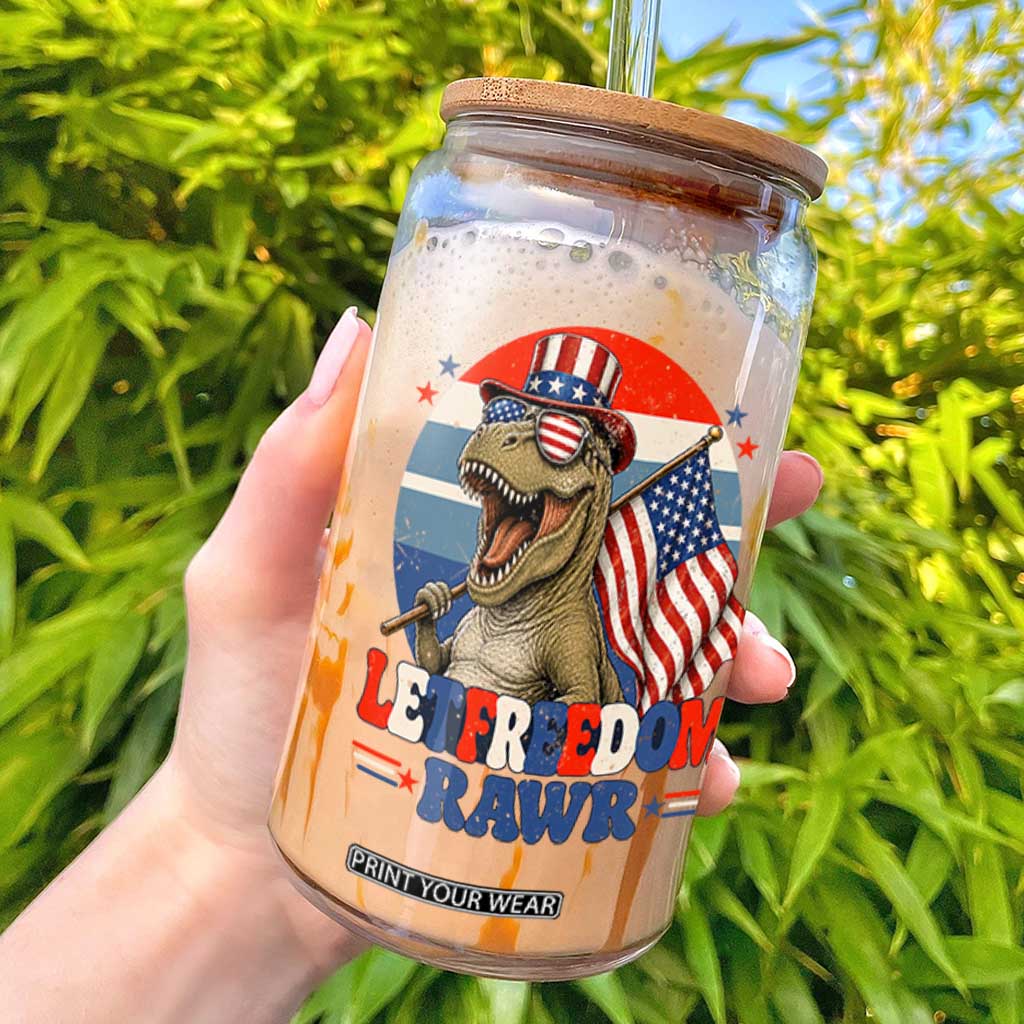 Red White Blue Dinosaur Pride Glass Can Let Freedom Rawr TS12 Black Print Your Wear