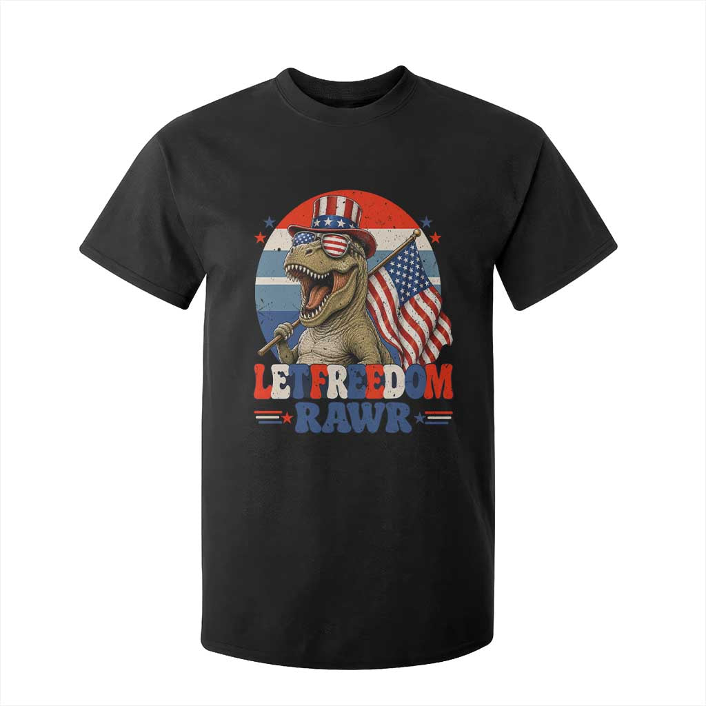 Red White Blue Dinosaur Pride T Shirt For Kid Let Freedom Rawr