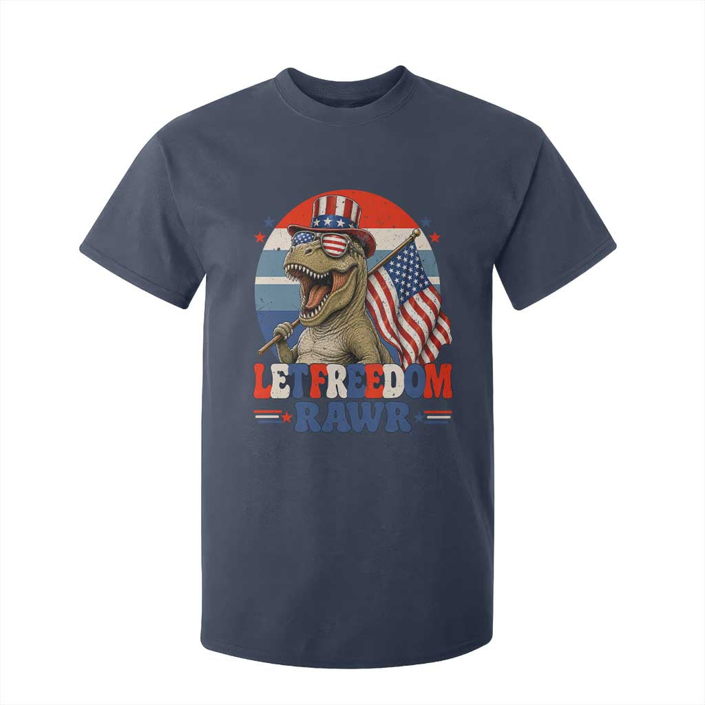 Red White Blue Dinosaur Pride T Shirt For Kid Let Freedom Rawr