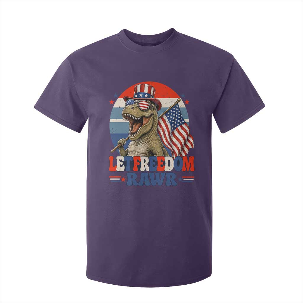 Red White Blue Dinosaur Pride T Shirt For Kid Let Freedom Rawr