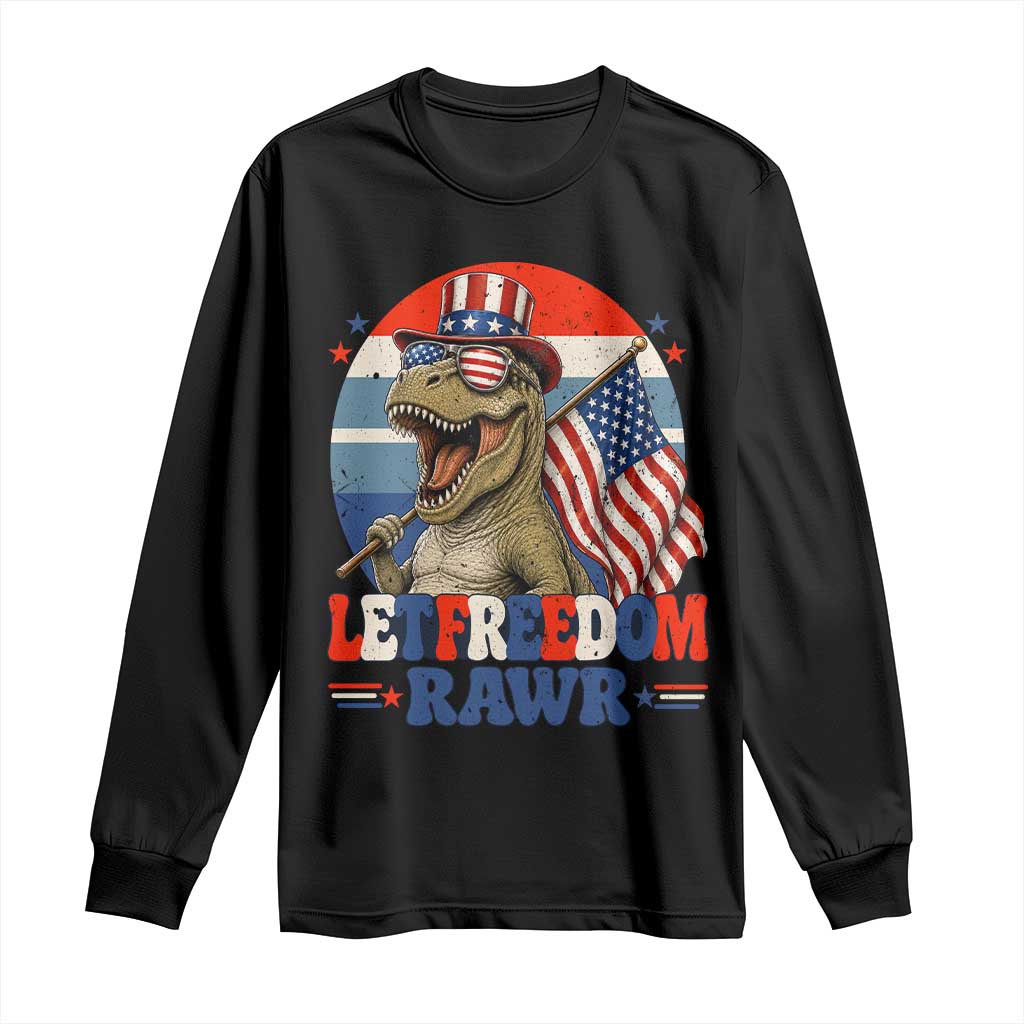 Red White Blue Dinosaur Pride Long Sleeve Shirt Let Freedom Rawr TS12 Black Print Your Wear