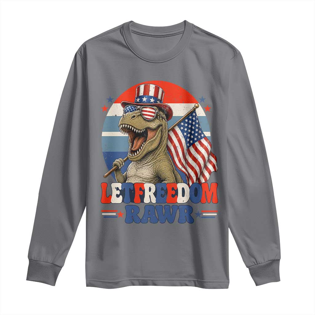 Red White Blue Dinosaur Pride Long Sleeve Shirt Let Freedom Rawr