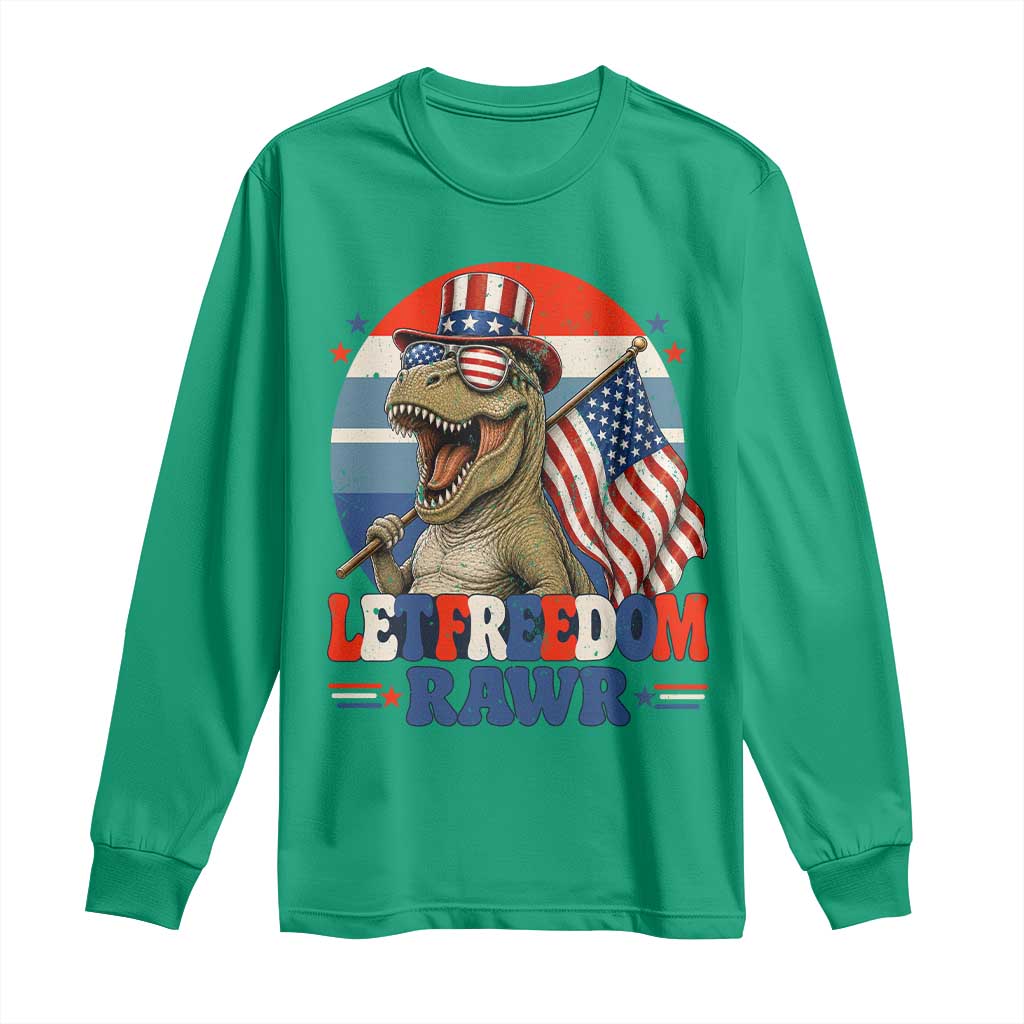 Red White Blue Dinosaur Pride Long Sleeve Shirt Let Freedom Rawr