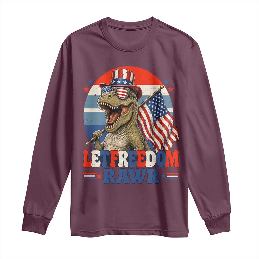 Red White Blue Dinosaur Pride Long Sleeve Shirt Let Freedom Rawr
