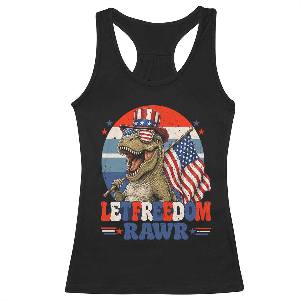 Red White Blue Dinosaur Pride Racerback Tank Top Let Freedom Rawr