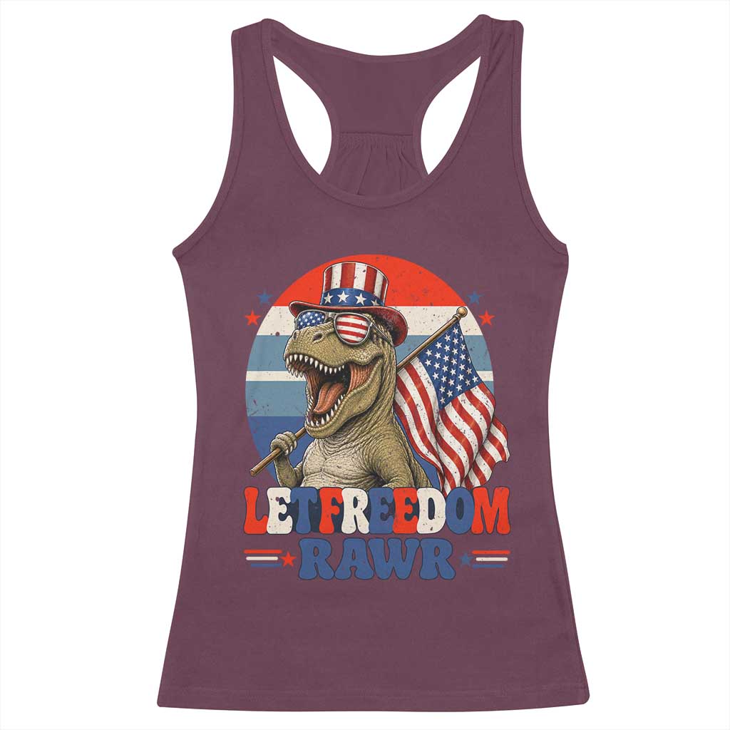 Red White Blue Dinosaur Pride Racerback Tank Top Let Freedom Rawr