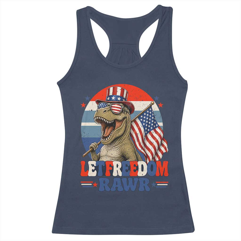 Red White Blue Dinosaur Pride Racerback Tank Top Let Freedom Rawr