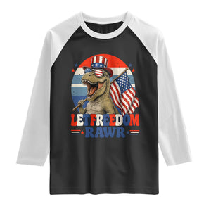 Red White Blue Dinosaur Pride Raglan Shirt Let Freedom Rawr TS12 Black White Print Your Wear