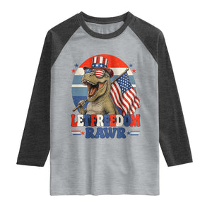 Red White Blue Dinosaur Pride Raglan Shirt Let Freedom Rawr TS12 Heather Gray Heather Charcoal Print Your Wear