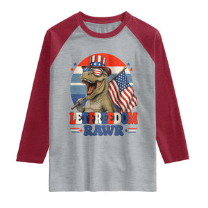 Red White Blue Dinosaur Pride Raglan Shirt Let Freedom Rawr TS12 Heather Gray Heather Red Print Your Wear