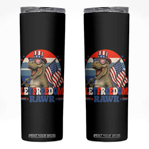 Red White Blue Dinosaur Pride Skinny Tumbler Let Freedom Rawr