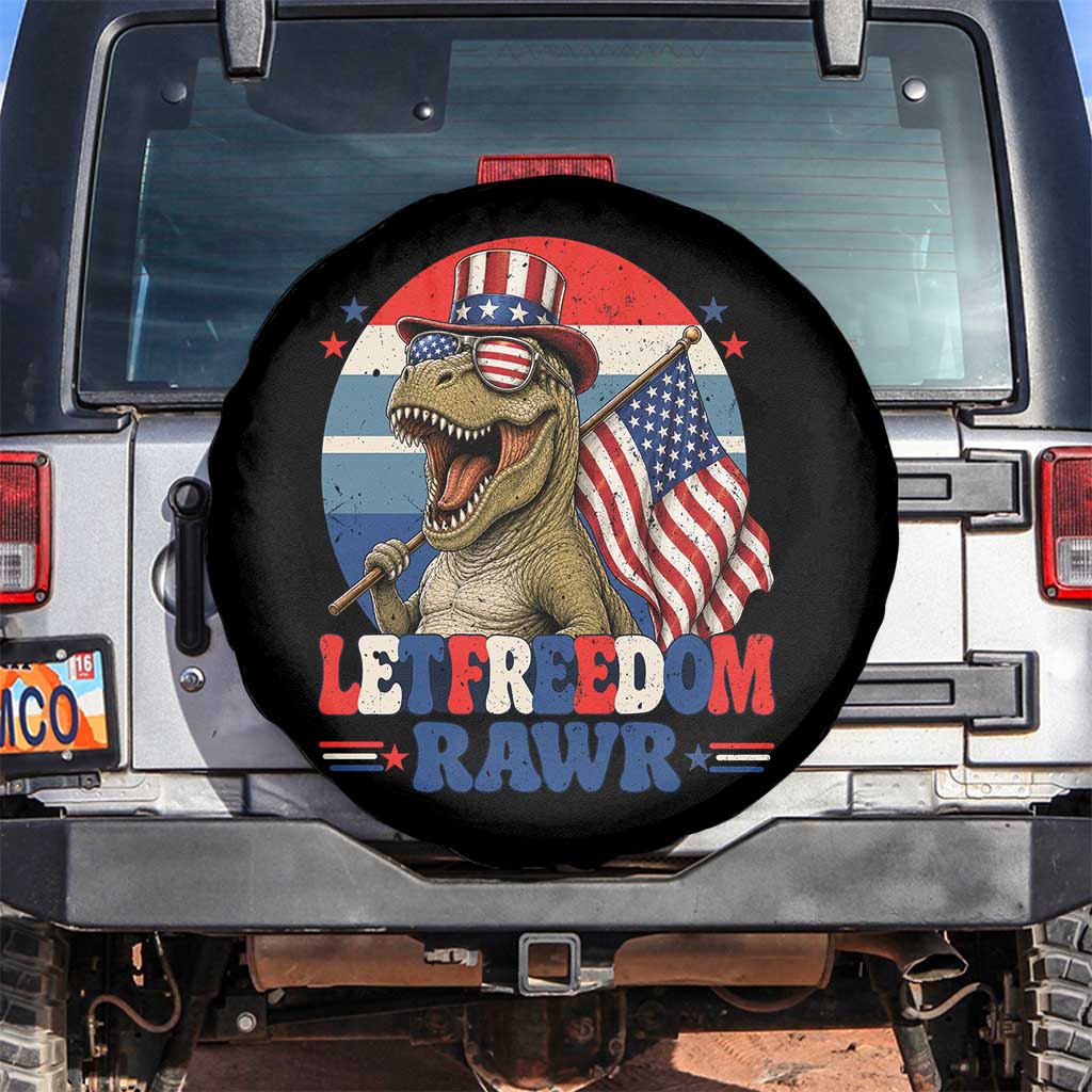 Red White Blue Dinosaur Pride Spare Tire Cover Let Freedom Rawr TS12 No hole Black Print Your Wear
