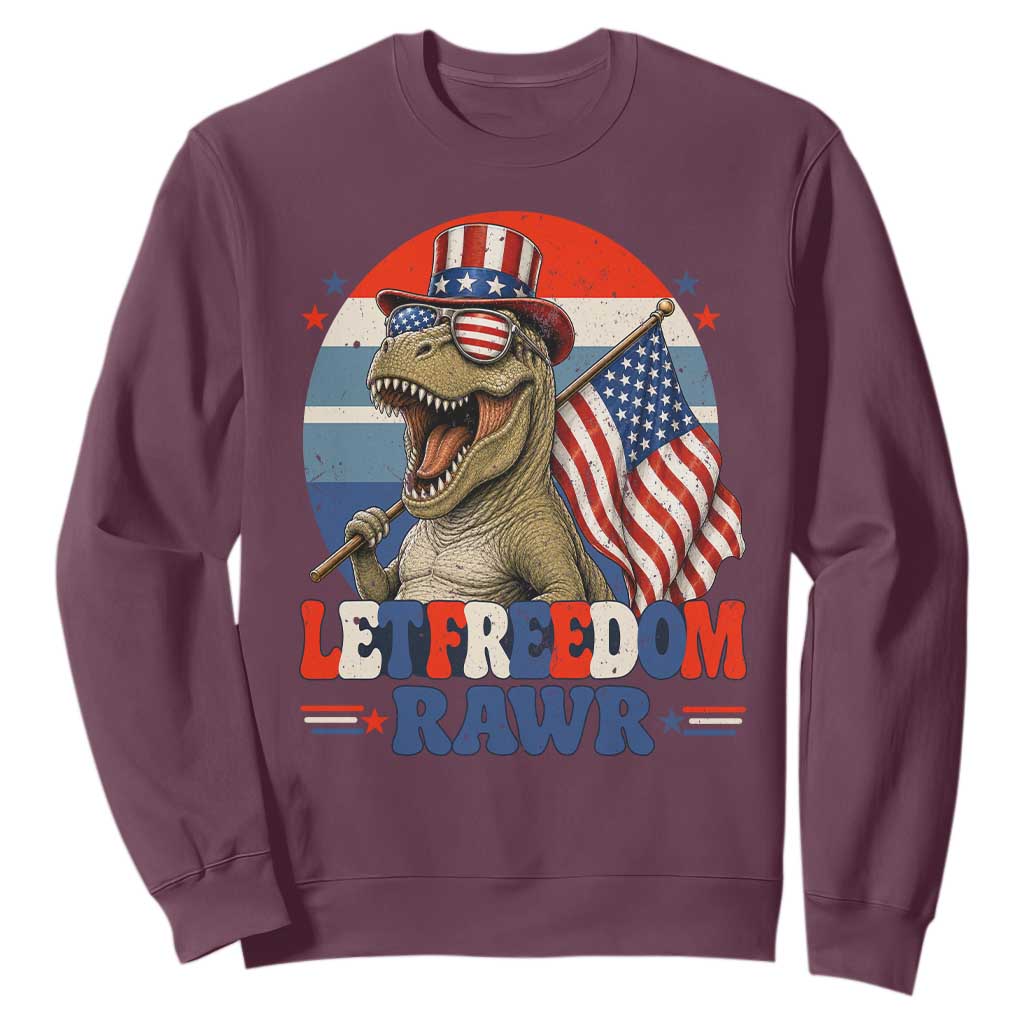 Red White Blue Dinosaur Pride Sweatshirt Let Freedom Rawr