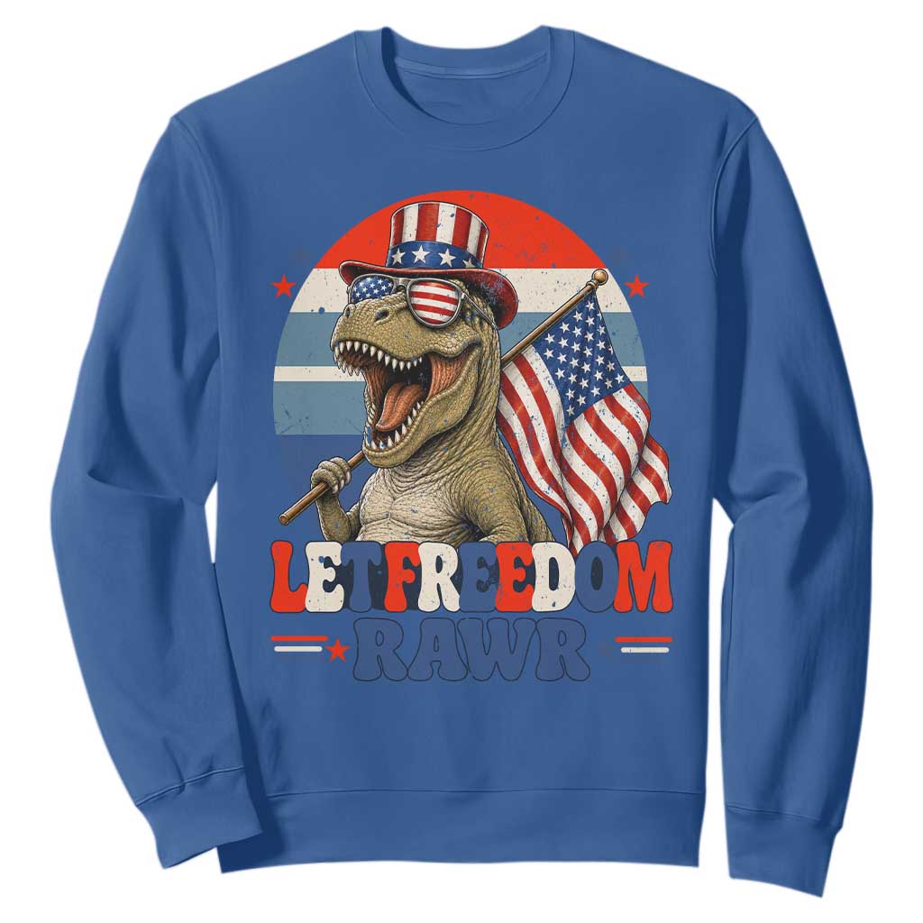 Red White Blue Dinosaur Pride Sweatshirt Let Freedom Rawr