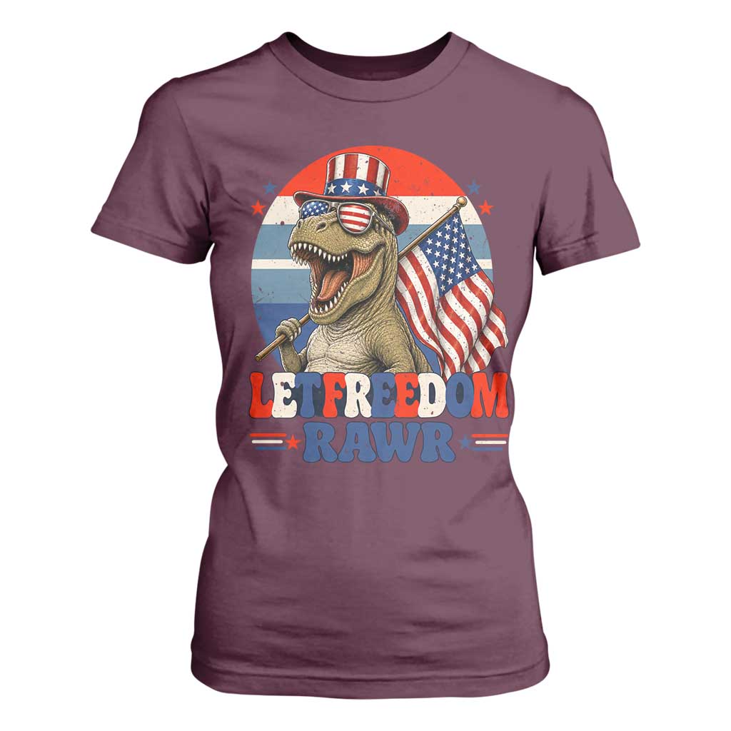 Red White Blue Dinosaur Pride T Shirt For Women Let Freedom Rawr