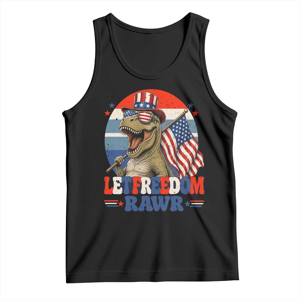 Red White Blue Dinosaur Pride Tank Top Let Freedom Rawr TS12 Black Print Your Wear