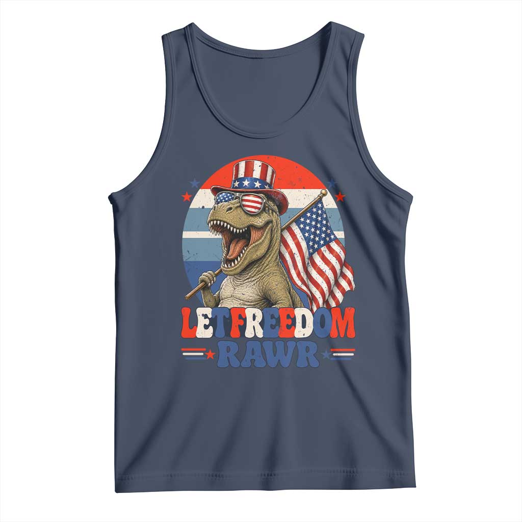 Red White Blue Dinosaur Pride Tank Top Let Freedom Rawr TS12 Navy Print Your Wear