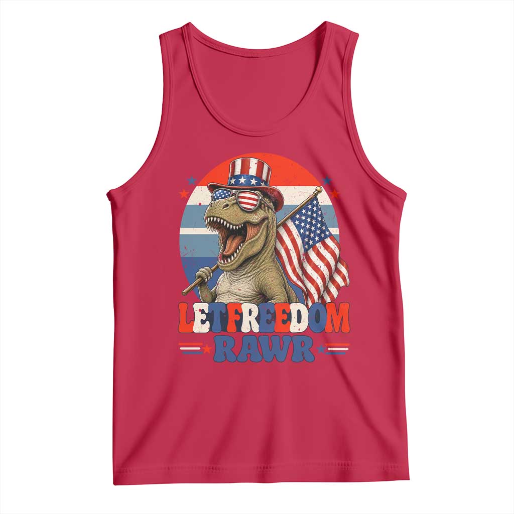 Red White Blue Dinosaur Pride Tank Top Let Freedom Rawr TS12 Red Print Your Wear