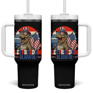 Red White Blue Dinosaur Pride Tumbler With Handle Let Freedom Rawr