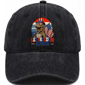 Red White Blue Dinosaur Pride Washed Cotton Baseball Cap Let Freedom Rawr TS12 Print Your Wear
