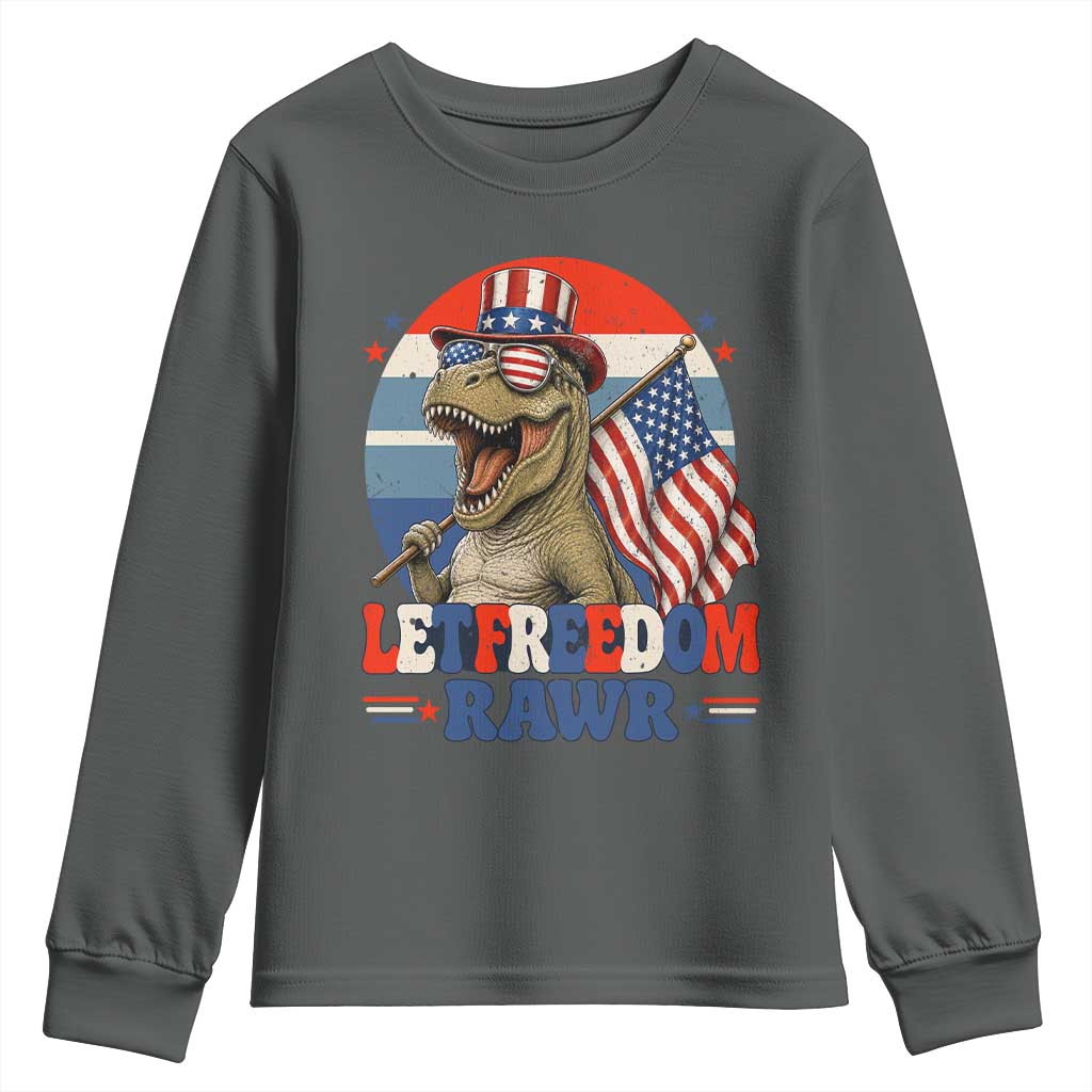 Red White Blue Dinosaur Pride Youth Sweatshirt Let Freedom Rawr