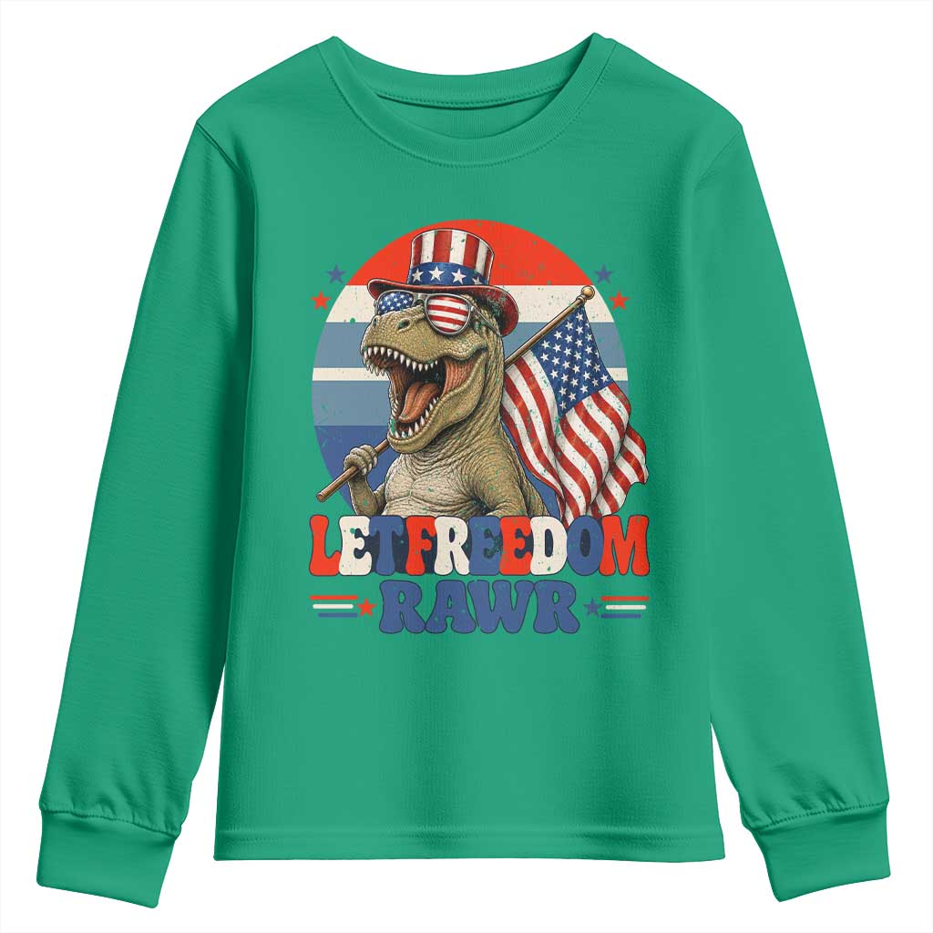 Red White Blue Dinosaur Pride Youth Sweatshirt Let Freedom Rawr